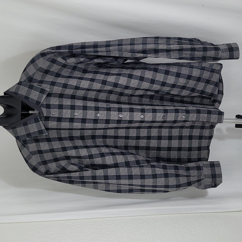 Bugatchi Black And Gray Checkered Button Up Long … - image 1